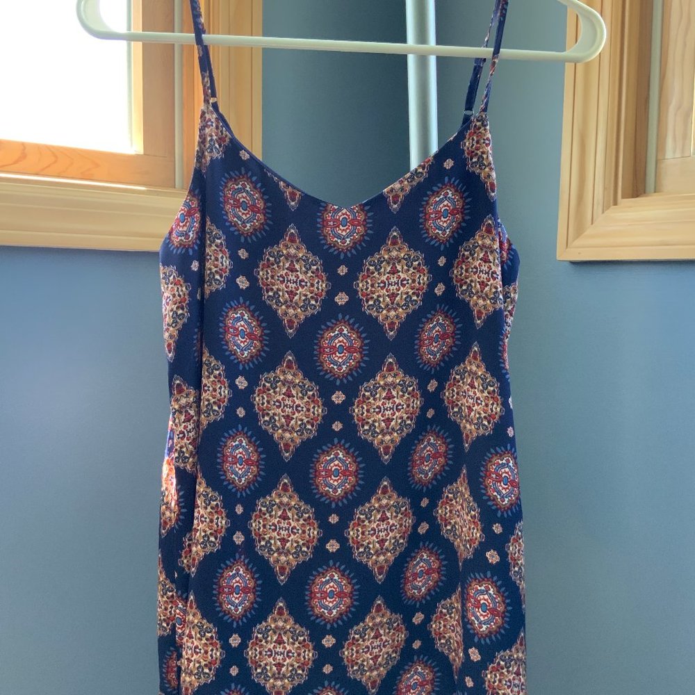 Navy Patterned Dressy Tank Top